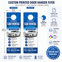 Flyers publicitaires personnalisés en papier couché, entièrement imprimés en couleur, recto-verso, découpés, pour accrocher sur les poignées de porte, pour la location de voitures et les services automobiles