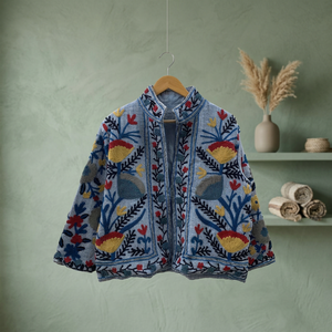 Hand Embroidered Floral Cotton TNT <b>Jacket</b> <b>Women</b> Mandarin Collar Bohemian Prairie Chic Full Sleeve <b>Spring</b> Wear Wholesale <b>Jacket</b> - Product Image 1