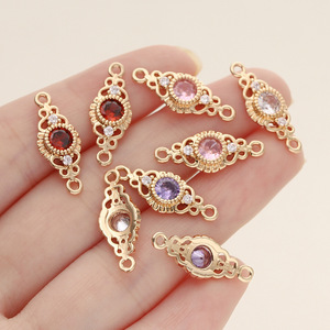 <b>Copper</b> Gold Plated Zircon Navette Connector Pendant For <b>Bracelet</b> Making DIY Jewelry Accessories - Product Image 3