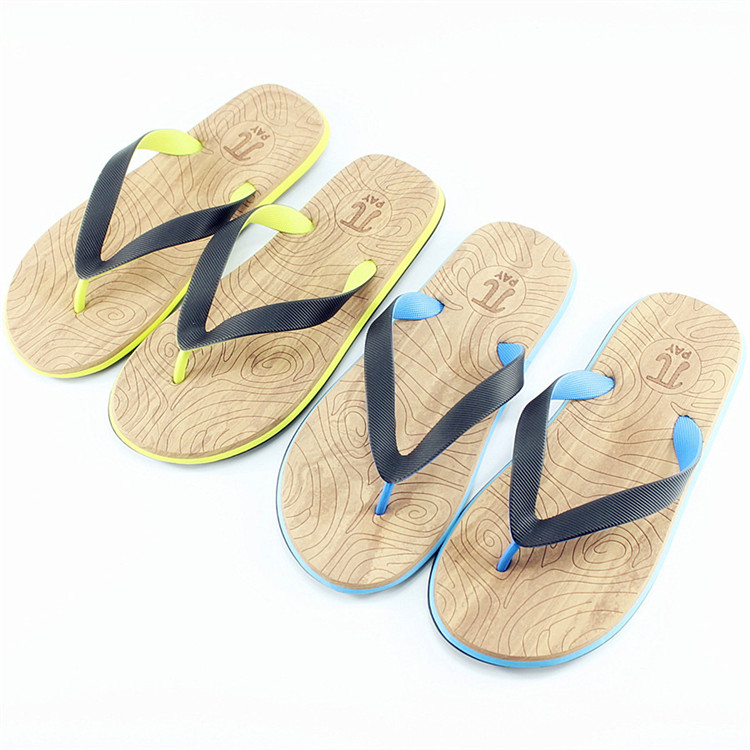 Wooden Design Summer Slippers Outdoor Sandals Two Colour Strap Flip Flop Slippers for Mens
