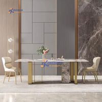 Ensemble de table de salle à manger de style hôtel moderne avec plateau rectangulaire en pierre frittée, assemblé avec 6 chaises