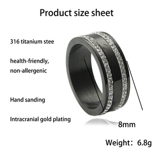 <b>Titanium</b> Steel <b>Ring</b> <b>Black</b> Unisex Pave Setting Diamond Encrusted Geometric Fashion Jewelry Gift - Product Image 5