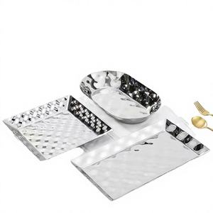 Assiette rectangulaire en acier inoxydable 304 - Assiette en métal écologique pour les fêtes, style américain, technique pigmentée - Product Image 4