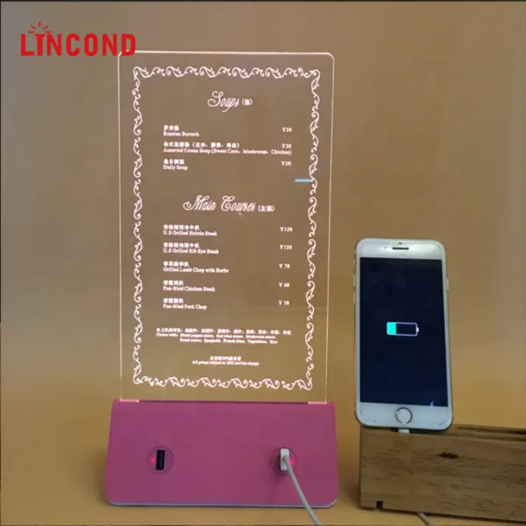 Oem 2020 <span class=keywords><strong>Acryl</strong></span> Knipperende Led Tafel Menu <span class=keywords><strong>Restaurant</strong></span> Licht Card Display Houder Stand