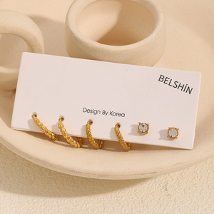 Pendientes de Aro de Acero Inoxidable con Diseño Trenzado, Color Oro 18K, Acero Titanio, Joyería para Uso Diario de Mujer, ZH006 - Product Image 2