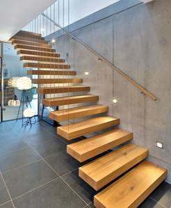 Escalera Flotante Prima Loft de Líneas Sencillas, Escalera sin Estructura Depresiva <span class=keywords><strong>con</strong></span> Peldaños de <span class=keywords><strong>Madera</strong></span> Sólida para Apartamentos <span class=keywords><strong>con</strong></span> Techos Altos - Product Image 5