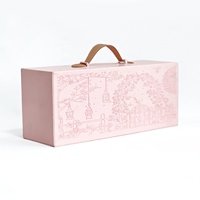 Étui en cuir à double tiroir de présentation de qualité supérieure avec poignée en feuille d'or personnalisée et design en relief