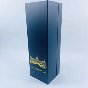 Recyclable Gold Foil Stamping Black Paper Folded Magnetic Packaging Rigid Gift Box For Wine Single Bottle Whisky Vodka Tequila