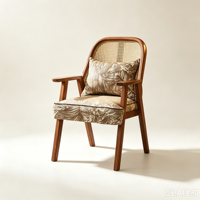 Fauteuil en rotin avec cadre en bois, chaise rembourrée à dossier en osier pour salon, chambre, balcon, bureau, appartement et café