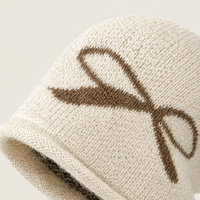 Bonnet Ute Bow Pattern Slouchy pour femme, bonnet d'hiver à bord roulé, bonnet tricoté décontracté pour le quotidien et le streetwear