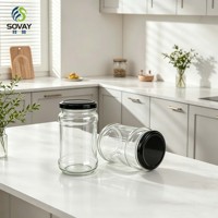 Pot en verre transparent de 300 ml avec logo personnalisé, corps légèrement bombé, bocal en verre à bouche filetée pour l'emballage de condiments gastronomiques