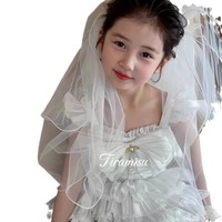 Robe Lolita sans manches en polyester pour filles, style été 2024, nouvelle collection, robe de princesse blanche pour anniversaire, robe de cérémonie avec voile