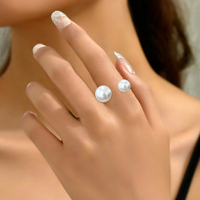 Bague minimaliste à perle, bague ouverte pour femmes, double bague à perle, bijoux en gros