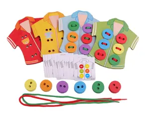 儿童玩具在线精细运动技能玩具3d纸板拼图木制系带玩具缝制纽扣
