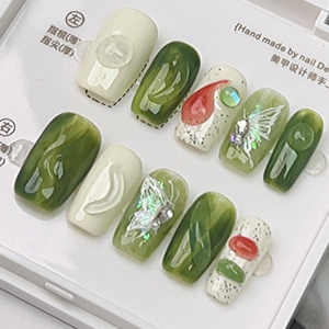 เล็บปลอมลายการ์ตูนหมีน่ารักสไตล์บาโรกแบบฝรั่งเศส  ตกแต่งโบว์สามมิติสีสันสดใส  ขายส่ง - Product Image 4