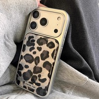 Coque de téléphone portable populaire à imprimé léopard pour iPhone 17 16 15 Pro Max, antichoc, avec bord argenté et protection arrière anti-chute