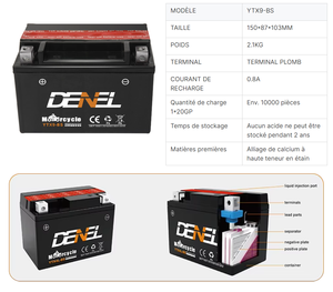 <span class=keywords><strong>Batterie</strong></span> au plomb scellée durable YTX9-BS 12V pour remplacement d'équipement moto, décharge profonde stable, résistante aux fuites - Product Image 6