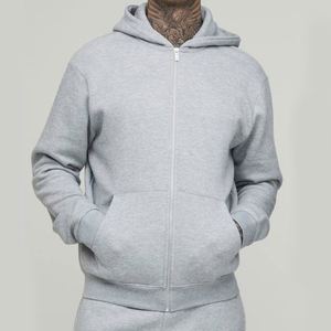 Light Heather <b>Grey</b> Regular Full <b>Zip</b> <b>Hoodie</b> Cuffed Jogger Sweatpants <b>Men</b> Matching Sweatsuit - Product Image 3