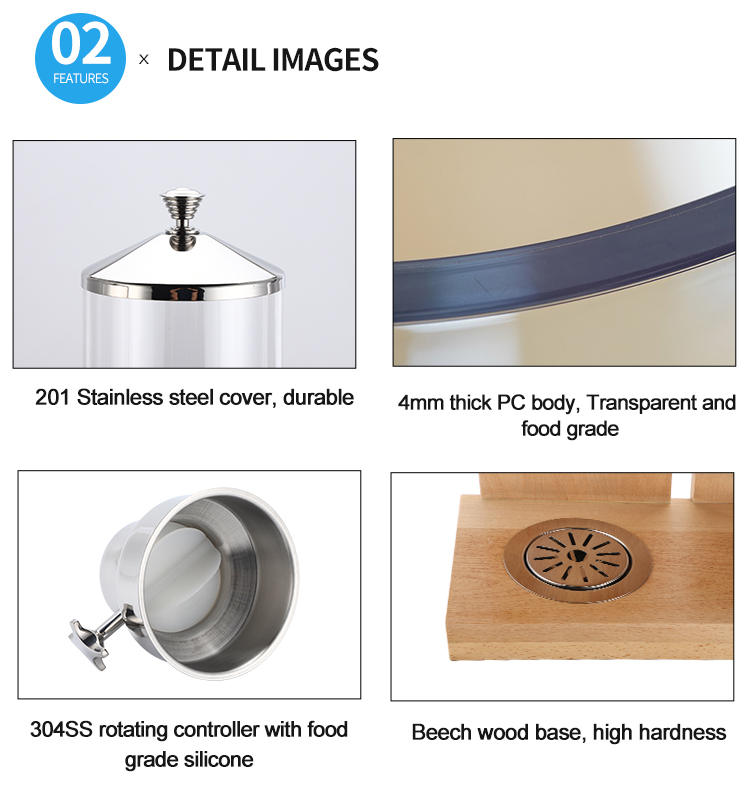 Cereal dispenser stand hotel 3 liter steel mini wooden base double food kitchen bulk cereal dispenser