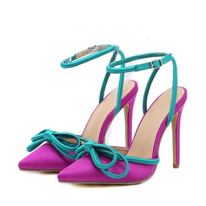 Zapatos de Mujer Negros 2022, Europa y Estados Unidos, Nuevo Color Combinado, Punta Puntiaguda, Satén, Muqin, Tacones de Aguja para Dama - Product Image 1