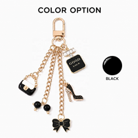 Ensemble de breloques porte-clés en alliage noir : nœud, lunettes de soleil, flacon de parfum, mini sac, pendentif chaussure à talon haut, anneau porte-clés, breloque pour sac à main, cadeau