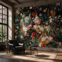 Wallpaper Mural Lukisan Minyak Bunga Belanda Antik Latar Belakang Gelap Mural Dinding Bunga Botani untuk Ruang Tamu Kamar Tidur Dekorasi Rumah