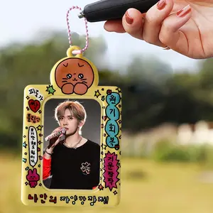 Kore karikatür özel temizle PVC fotoğraf kart tutucu Idol bts Mini fotoğraf cep 3 inç resim çerçevesi anahtarlık fotoğraf kart tutucu