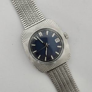 Men's 36.5mm Square Case Mineral Bubble <b>Mirror</b> Green Luminous Dial Watch with Custom Logo Stainless Steel Band Pointer Display - Product Image 4