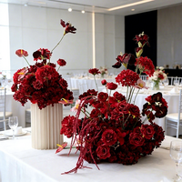 Fleur artificielle en soie rouge bordeaux suspendue pour décoration de table de mariage, arrangement floral, décor de toile de fond, fleur de sol pour allée