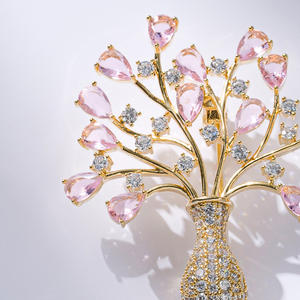 XILIANGFEIZI Palácio Romano Colorido Árvore Vida Vaso Broche das Mulheres Alto Grau de Cobre Zircão Peito Flor - Product Image 5