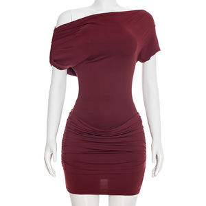 Viviblook C26DS024 Robes d'été décontractées sexy pour femmes, nouvelle collection, épaules dénudées, plissées, mini robe de soirée - Product Image 2