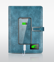 Carnet intelligent en cuir PU avec logo personnalisé, chargeur sans fil, batterie externe rechargeable, organiseur, clé USB et fermeture magnétique