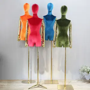 XINJI Boutique Shiny Gold Chrome Tay Mannequin Hiển Thị Cửa Hàng Cửa Hàng Phụ Nữ Nửa Cơ Thể Vải Nhung Mannequins Nữ Cho Phụ Nữ