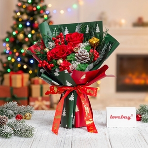 Bouquet de roses éternelles Lovebay Real Forever, bouquet de fleurs séchées longue durée, fleurs éternelles en gros, bouquet de fleurs préservées pour cadeau de Noël - Product Image 1