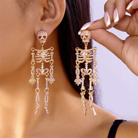 Boucles d'oreilles squelette scintillantes pour fête d'Halloween, en strass et cristal, dorées, pendantes en forme de crâne, cadeau de costume gothique pour femmes et filles