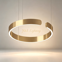 Luminaire suspendu LED circulaire moderne en aluminium doré brossé, à anneau ouvert, dimmable, pour salle à manger et salon