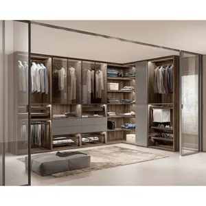 Armário escuro minimalista NICOCABINET com vidro grande, elegante e sofisticado, mobília moderna para o quarto, painel de guarda-roupa