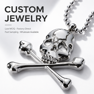 Yogoo Custom Skull Crossbones Pendant <strong>Necklaces</strong> for Men Stainless Steel Ball Chain Male Punk Gothic Jewelry OEM Service - Product Image 1