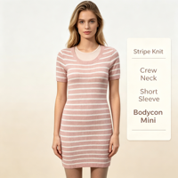 Robe pull moulante tricotée à rayures jaunes mi-longue à manches courtes pour femme, qualité supérieure, OEM & ODM personnalisés, vente en gros - Vanessa