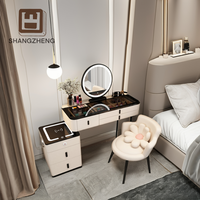 Commode en bois à 4 tiroirs de luxe nordique blanche pour chambre à coucher table de maquillage avec miroir à led coiffeuse à tiroirs