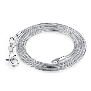 Collana a Catena Serpente in Ottone Placcato Argento Larghezza 1MM, Vendita all'Ingrosso, per Donna e Uomo, Gioielli alla Moda - Product Image 6