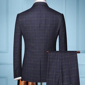 Trajes de novio a <span class=keywords><strong>cuadros</strong></span> para hombre, traje de boda de Tweed de un solo pecho a rayas, chaqueta de negocios a <span class=keywords><strong>cuadros</strong></span>, pantalones de esmoquin, traje Formal - Product Image 4
