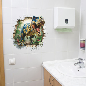 Pegatina de <span class=keywords><strong>Pared</strong></span> de Dinosaurio que Rompe Paredes, Paisaje Forestal, Autoadhesiva, Pegatinas de <span class=keywords><strong>Pared</strong></span> <span class=keywords><strong>3D</strong></span> <span class=keywords><strong>para</strong></span> Habitación de Niños, Baño - Product Image 1
