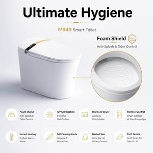 <span class=keywords><strong>WC</strong></span> intelligent moderne monobloc en céramique avec bidet intégré, couvercle à ouverture automatique, siège chauffant, séchoir à air et télécommande - Product Image 2