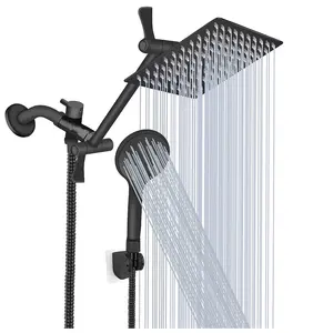 Panel de ducha montado en la pared del baño, conjunto de ducha de cascada de acero inoxidable negro, torre de masaje corporal, chorros, juego de Sistema de ducha led