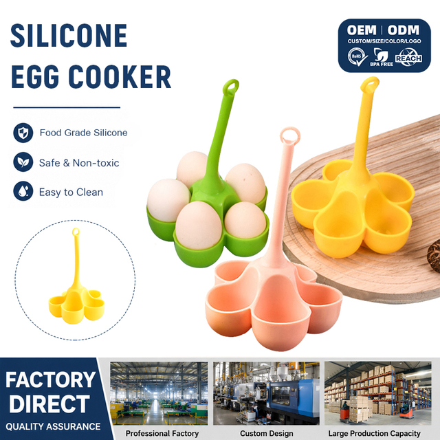 Upgraded 5-Hole Food Grade Heat Resistant Eco Multifunctional Kitchen Gadget Egg Cook Tool Silicone Egg Cooker