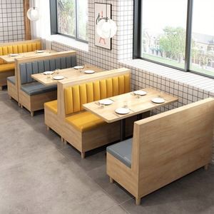 Ensembles de meubles de restaurant modernes Nouveau design Tables et chaises en bois avec des couleurs variées Cabines de restaurant en cuir PU pour café - Product Image 1