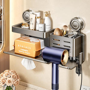 Support de rangement mural multifonctionnel gris anthracite Lteng pour sèche-cheveux avec plateau, fixation par ventouse - Product Image 2