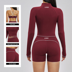 Set Sportivo Yoga 3 Pezzi TZ3562-7: Reggiseno a Y con Spalline Incrociate, Pantaloncini a Vita Alta e Giacca con Zip Integrale e Collo Alto - Product Image 3