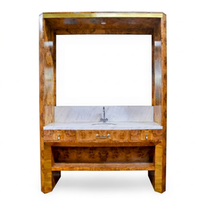 Burl Wood <b>Console</b> <b>Table</b> Marble Top Floor Center <b>Table</b> Framed <b>Storage</b> Display <b>Table</b> for Living Room Entryway - Product Image 1